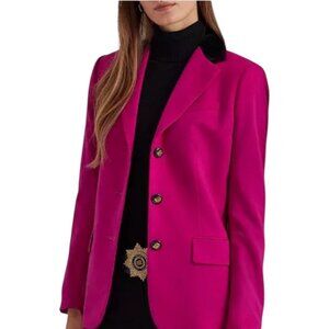 Lauren Ralph Lauren Bright Fuchsia Velvet Collar Fox Head Button Blazer, Size 18